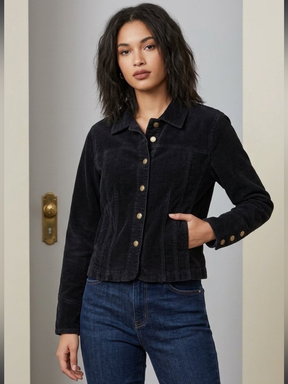 Ami Black Corduroy Button-Front Jacket, M